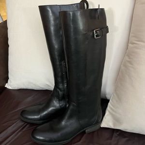 Black leather tall riding boots